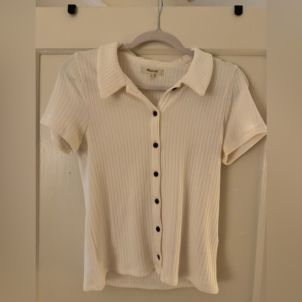 Ribbed Cream Button-Up Top